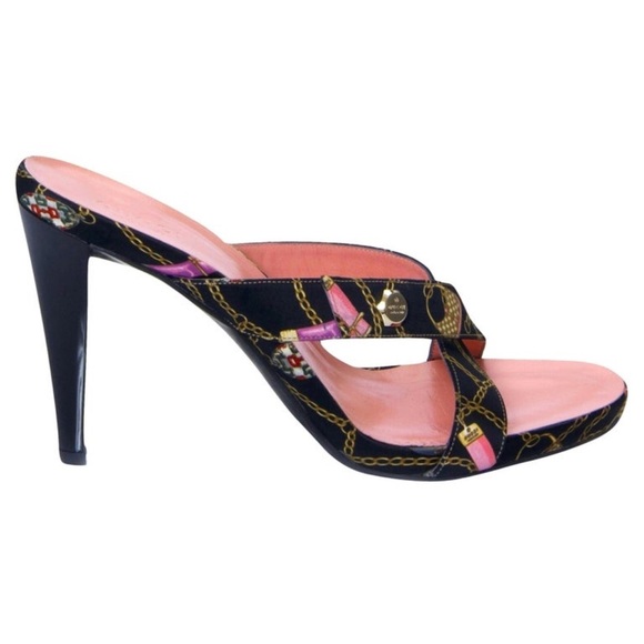 GUCCI Tom Ford For Gucci Vintage Chain Logo Satin Slide Heels size 7 - Picture 12 of 16